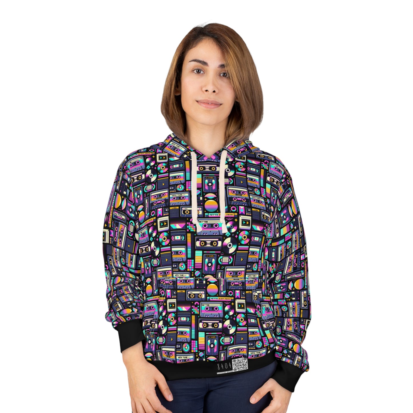 Digital Nostalgia Tech-Inspired Retro Fusion Pullover Hoodie - 8404 Design-48