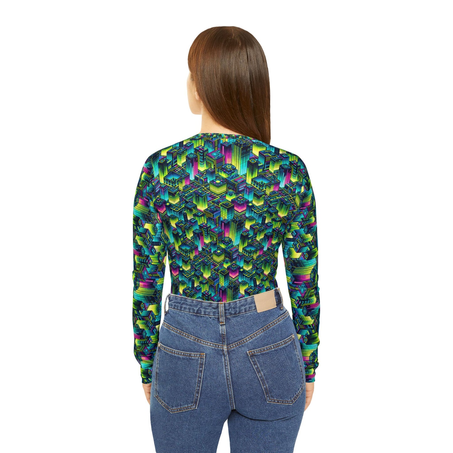 Tech-Infused Neon Tech-Forward Streetwear Women's Long Sleeve V-Neck Shirt - 8404 Design-65