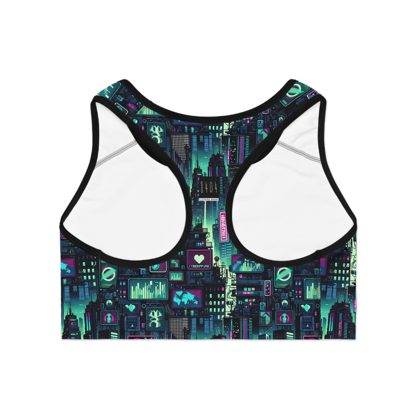 Tech Noir Graphics Futuristic Cyberpunk Sports Bra - 8404 Design-52