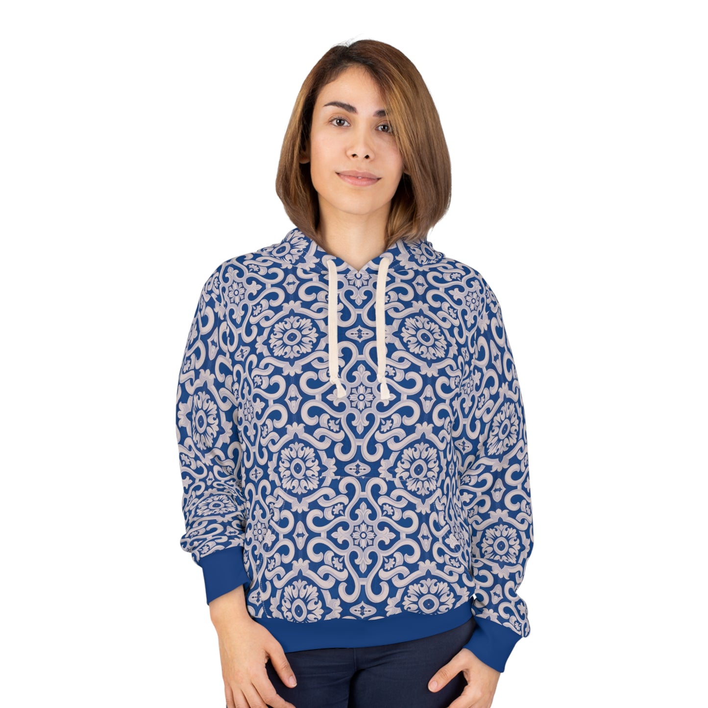 8404 Unisex Adult's "elegant Mosaic" Fashion Pullover Hoodie in Royal Blue