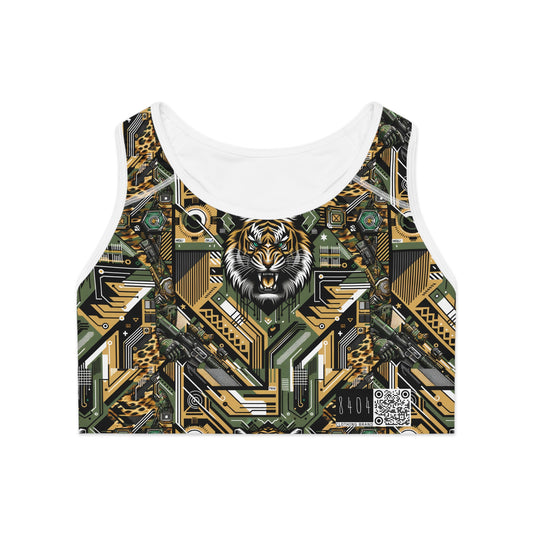 Neo-Camo Fusion Tech-Forward Streetwear Sports Bra - 8404 Design-58
