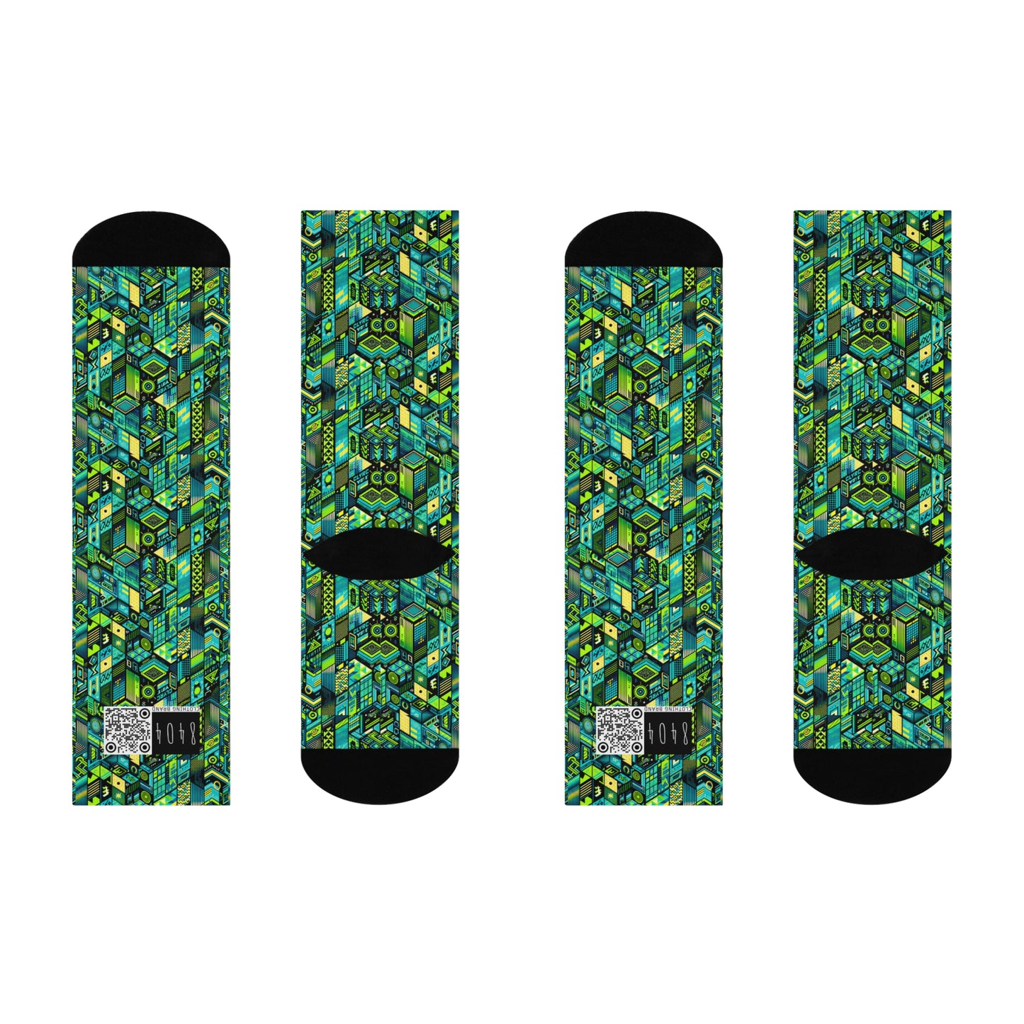Tech-Infused Neon Tech-Forward Streetwear Cushioned Crew Socks - 8404 Design-61