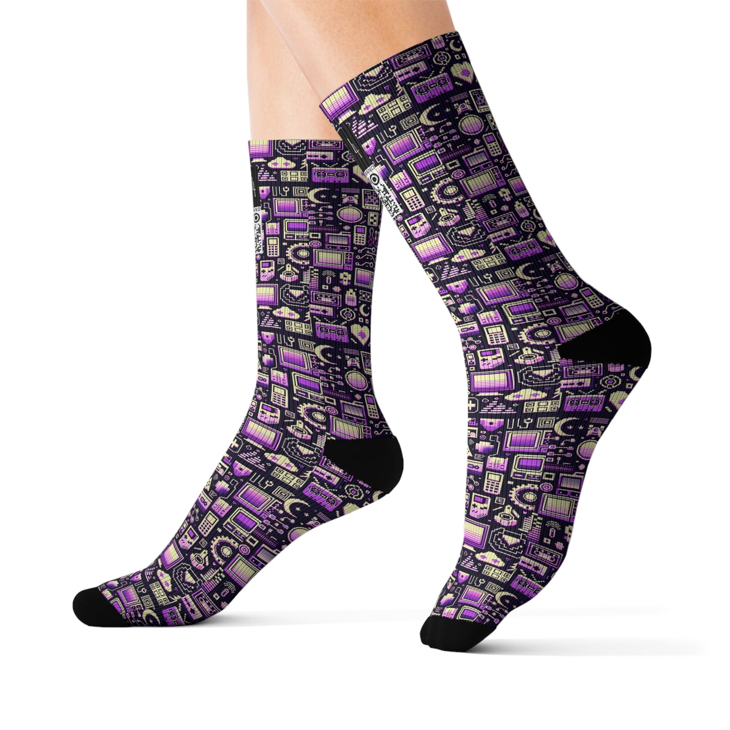 Digital Nostalgia Remix Modern Vintage Fusion Sublimation Socks - 8404 Design-54