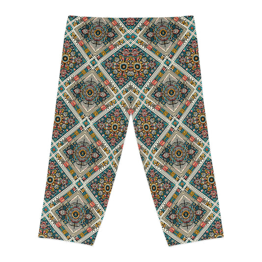 Cultural Fusion Tech Blend of Cultural Heritage With Tech-Inspired Elements Women's Capri Leggings - 8404 Design-64