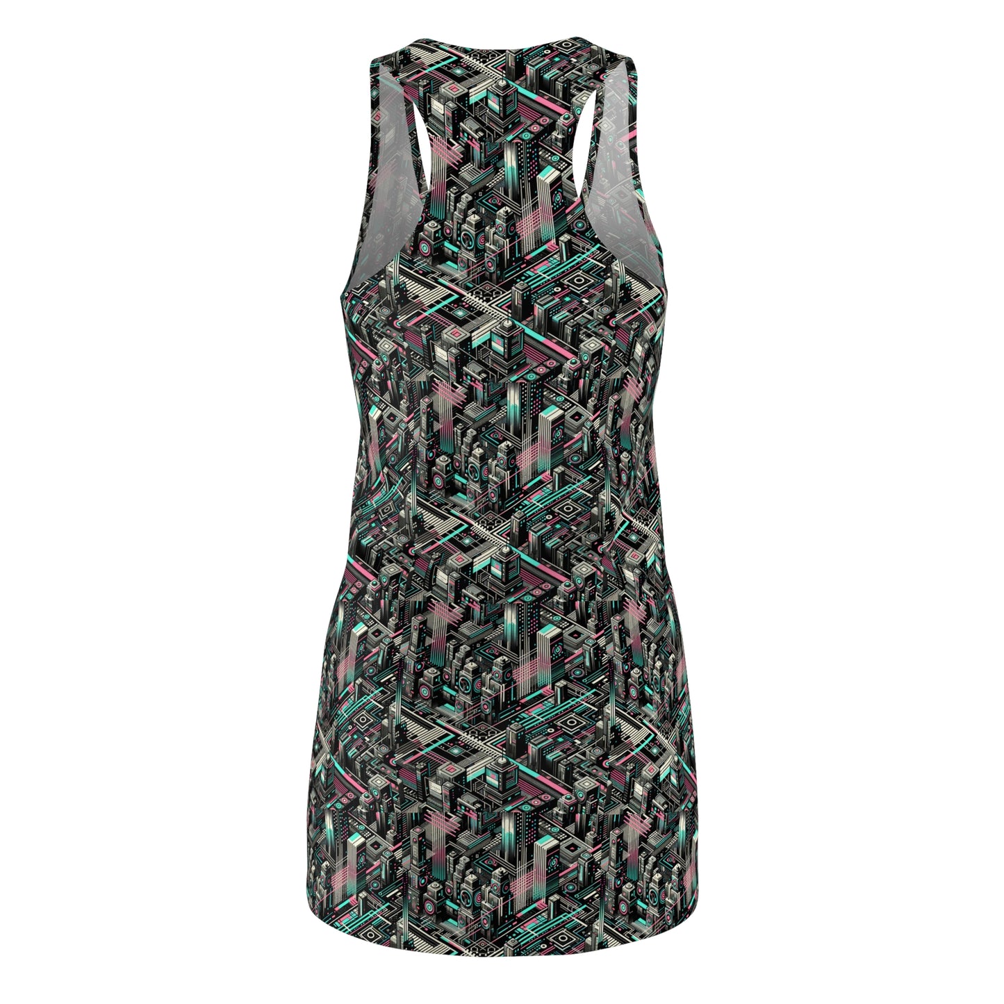 Digital Dreamland Tech-Inspired Streetwear Women's Cut & Sew Racerback Dress - 8404 Design-51