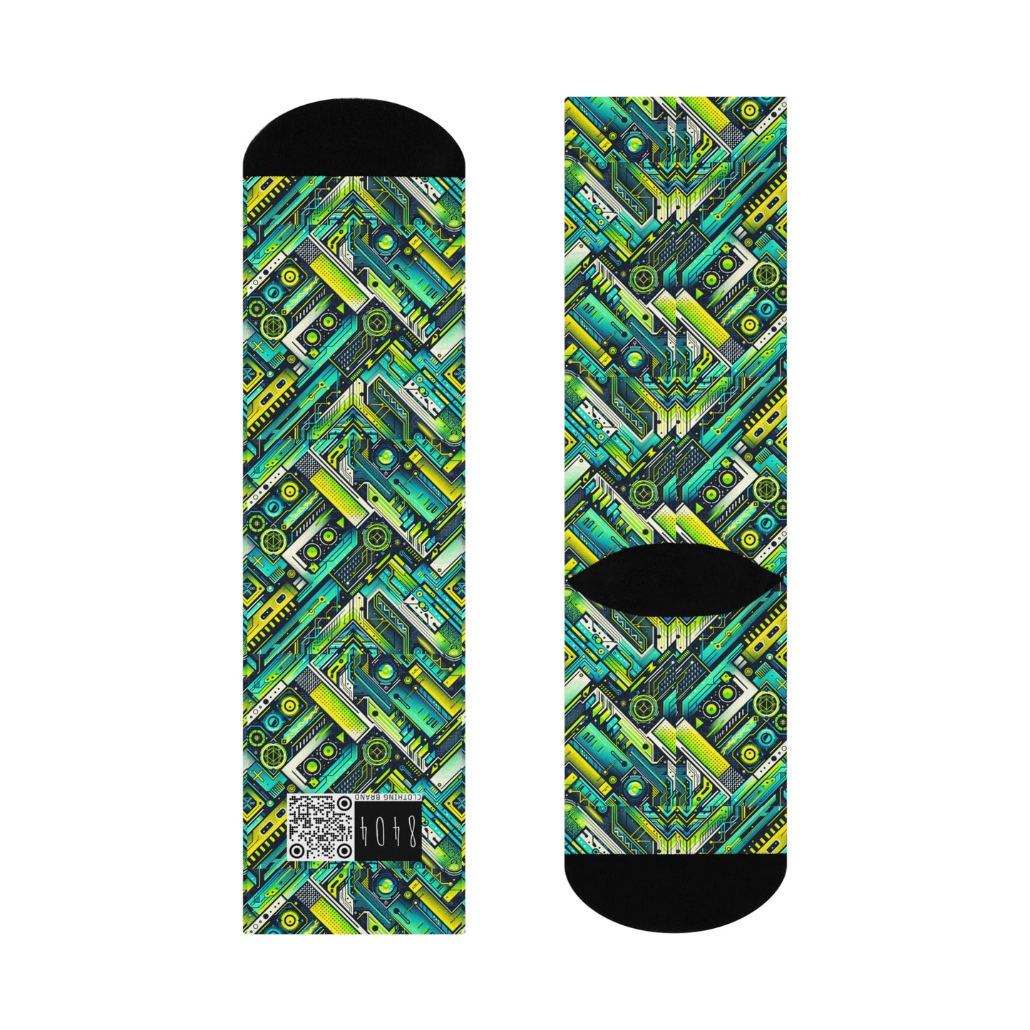 Tech-Infused Neon Tech-Forward Streetwear Cushioned Crew Socks - 8404 Design-52