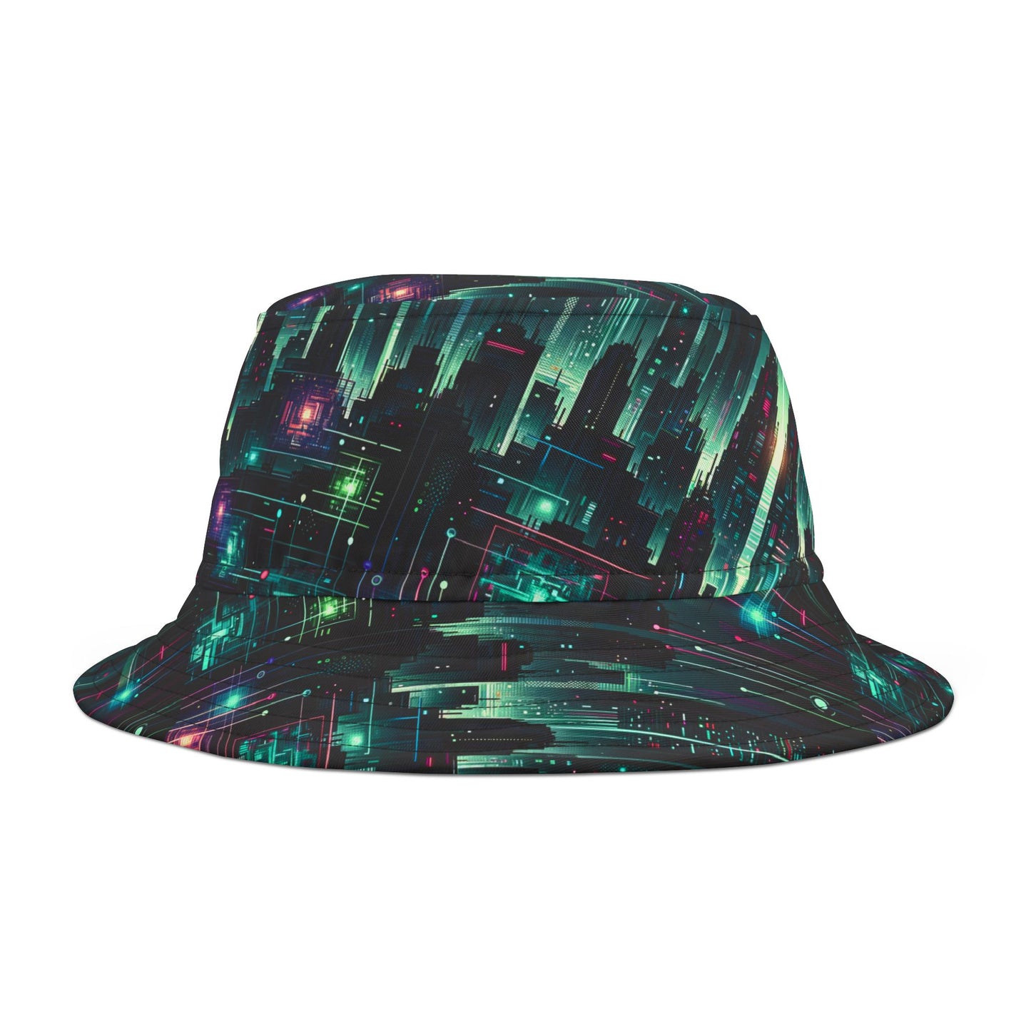 Tech Noir Graphics Cyberpunk Tech Aesthetic Bucket Hat - 8404 Design-69