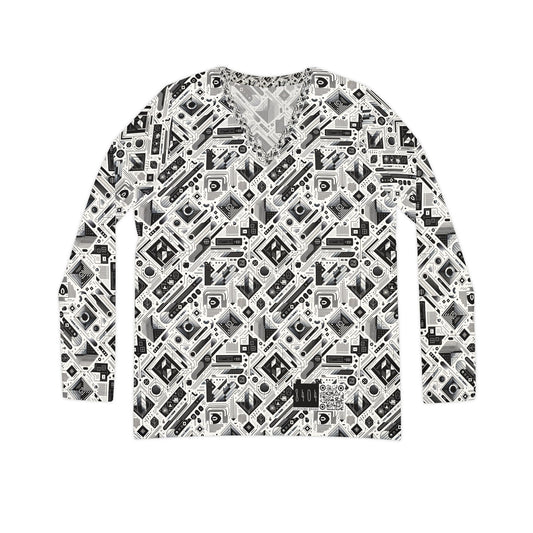 Tech Minimalism Minimalist Tech Women's Long Sleeve V-Neck Shirt - 8404 Design-72