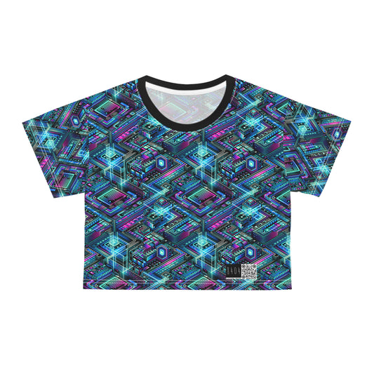 Digital Dreamland Futuristic Tech Aesthetic Crop Tee - 8404 Design-42