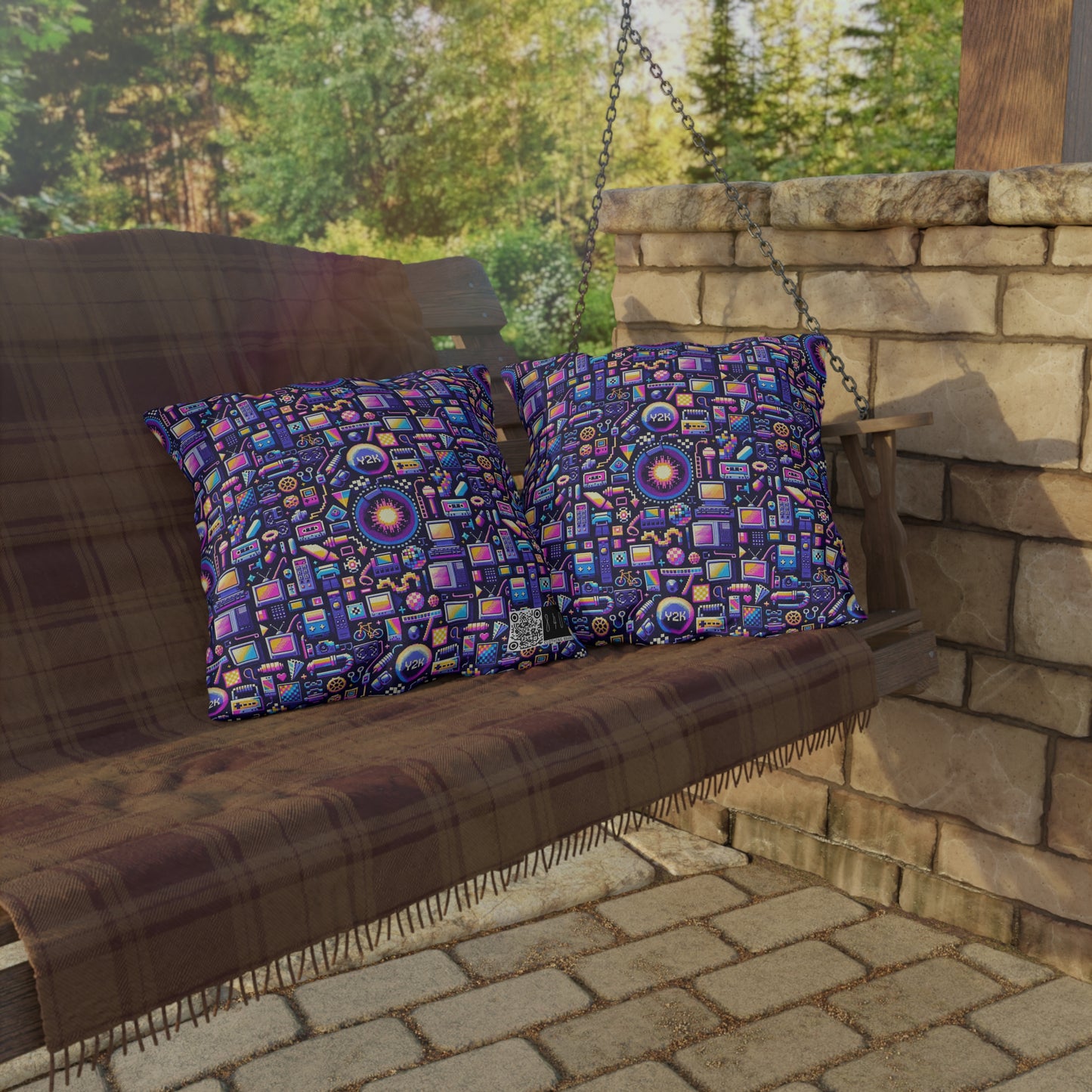 Digital Nostalgia Modern Retro Fusion Outdoor Pillow - 8404 Design-64