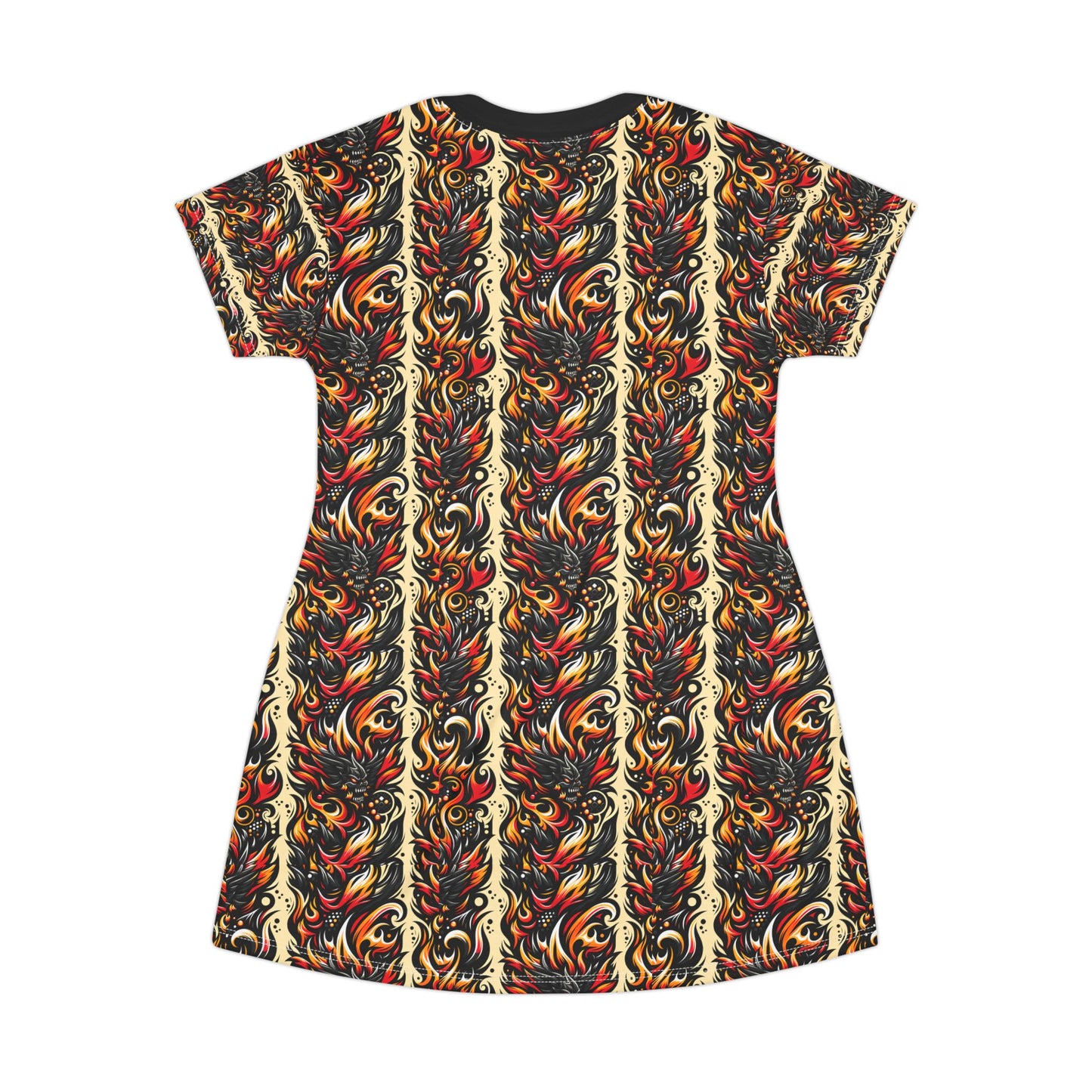 Flame Graphics Maximalist Streetwear T-Shirt Dress - 8404 Design-65