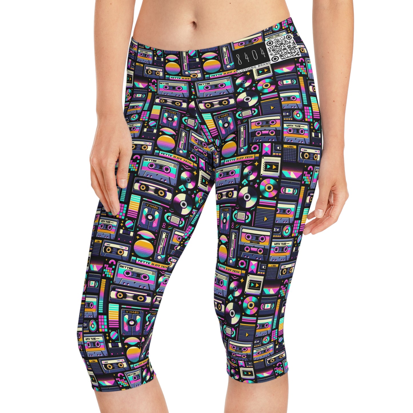 Digital Nostalgia Tech-Inspired Retro Fusion Women's Capri Leggings - 8404 Design-48