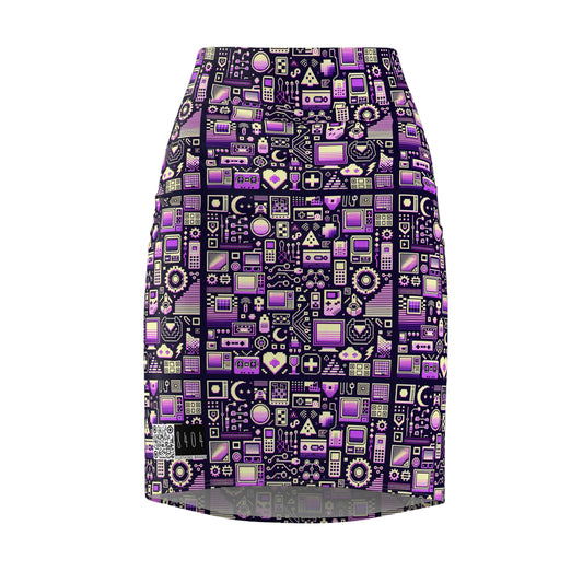Digital Nostalgia Remix Modern Vintage Fusion Women's Pencil Skirt - 8404 Design-54