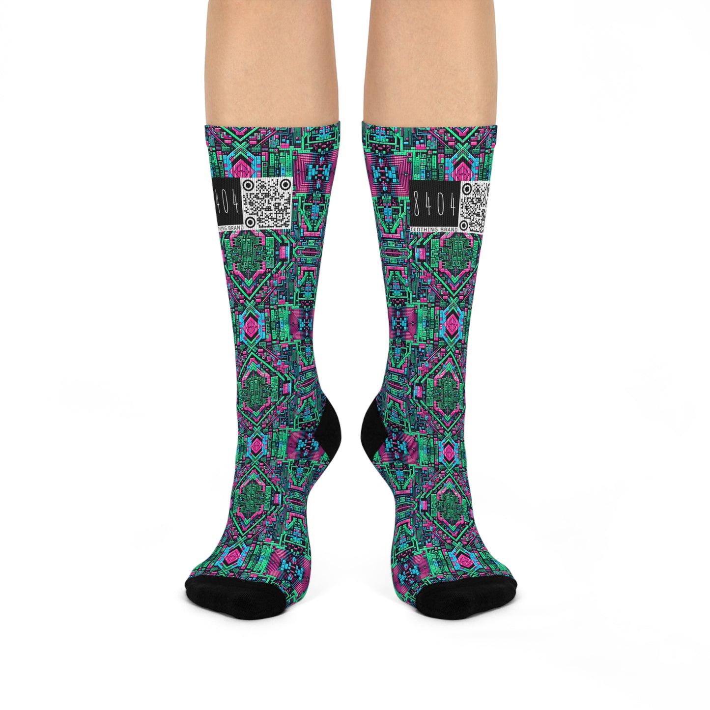Digital Glitch Vibes Tech-Inspired Streetwear Cushioned Crew Socks - 8404 Design-71