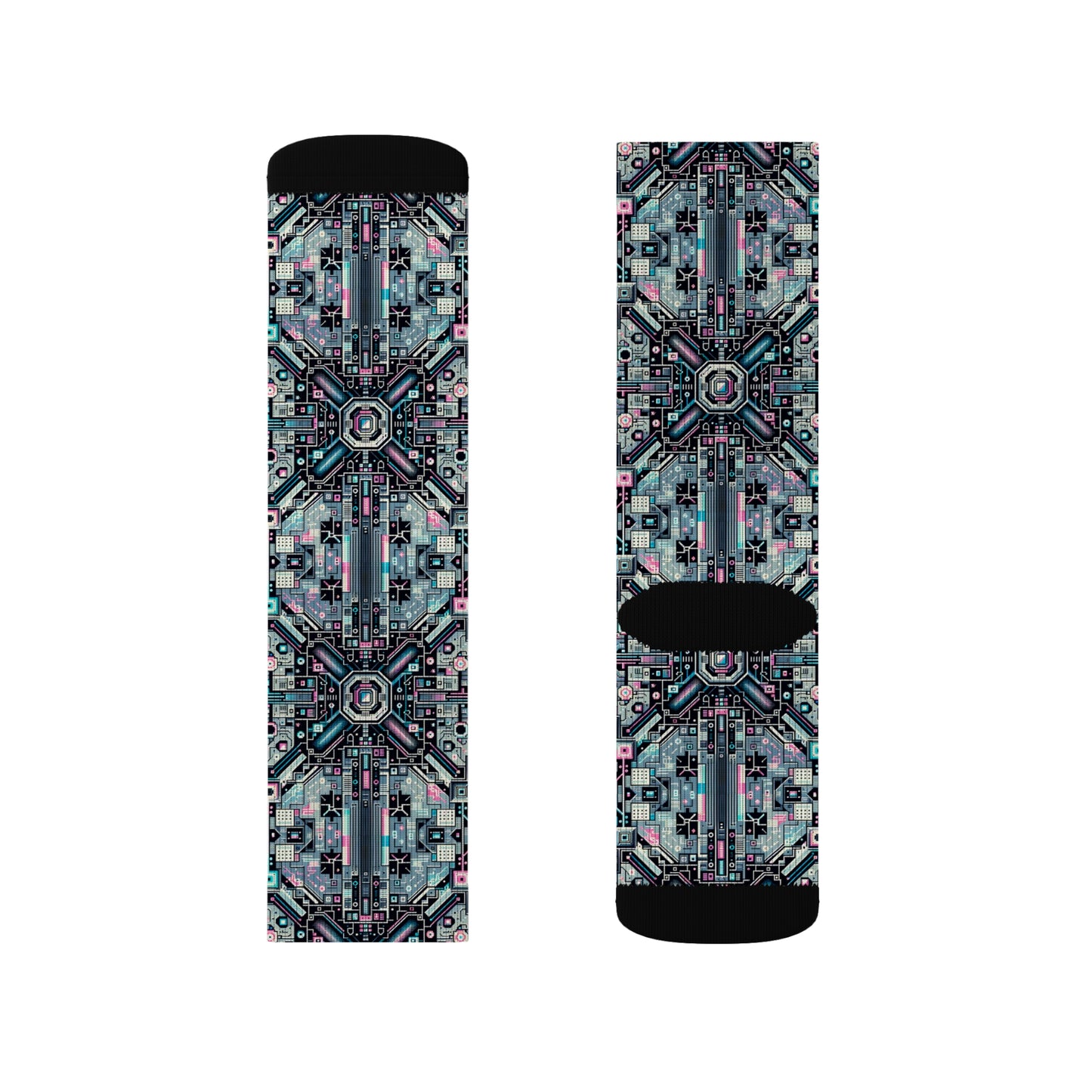 Digital Renaissance Tech-Forward Maximalism Sublimation Socks - 8404 Design-44