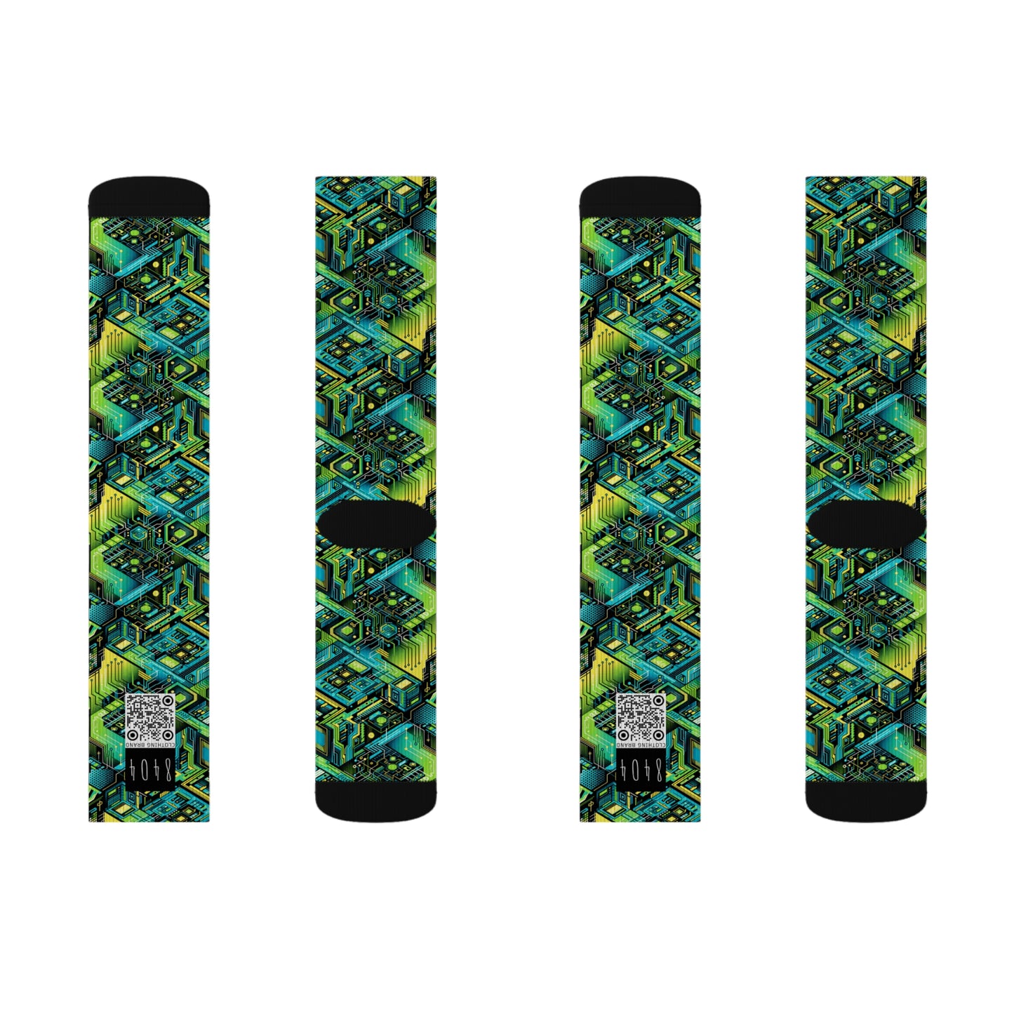 Tech-Infused Neon Tech-Forward Streetwear Sublimation Socks - 8404 Design-38