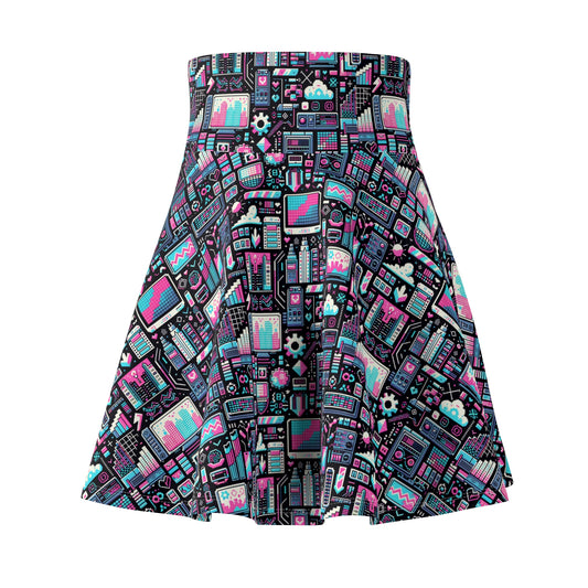 Digital Rebellion Youthful Streetwear with a Rebellious Digital Twist Women's Skater Skirt - 8404 Design-71
