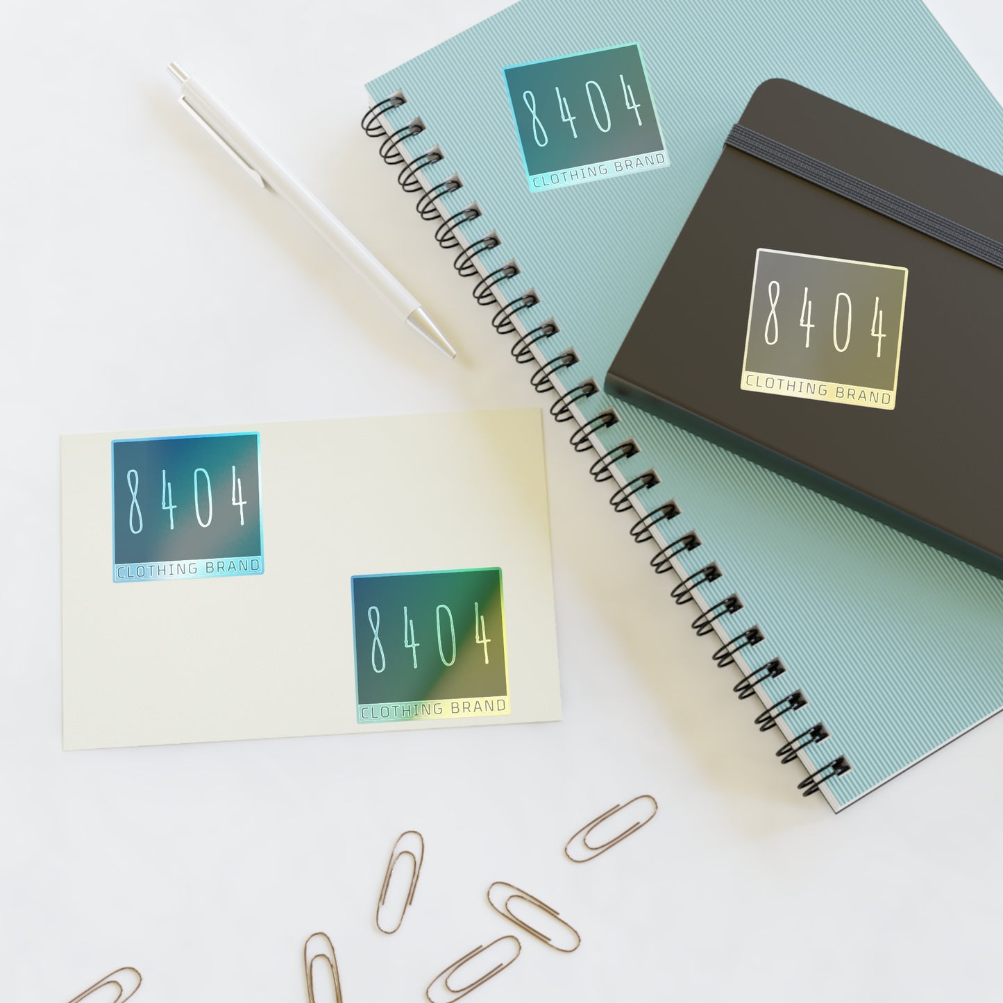 8404 Logo Sticker Sheets - Holographic, Transparent, or White - 6 In. X 4 In. or 11 In. X 8.5 In. - 1 Sheet of 4 Stickers
