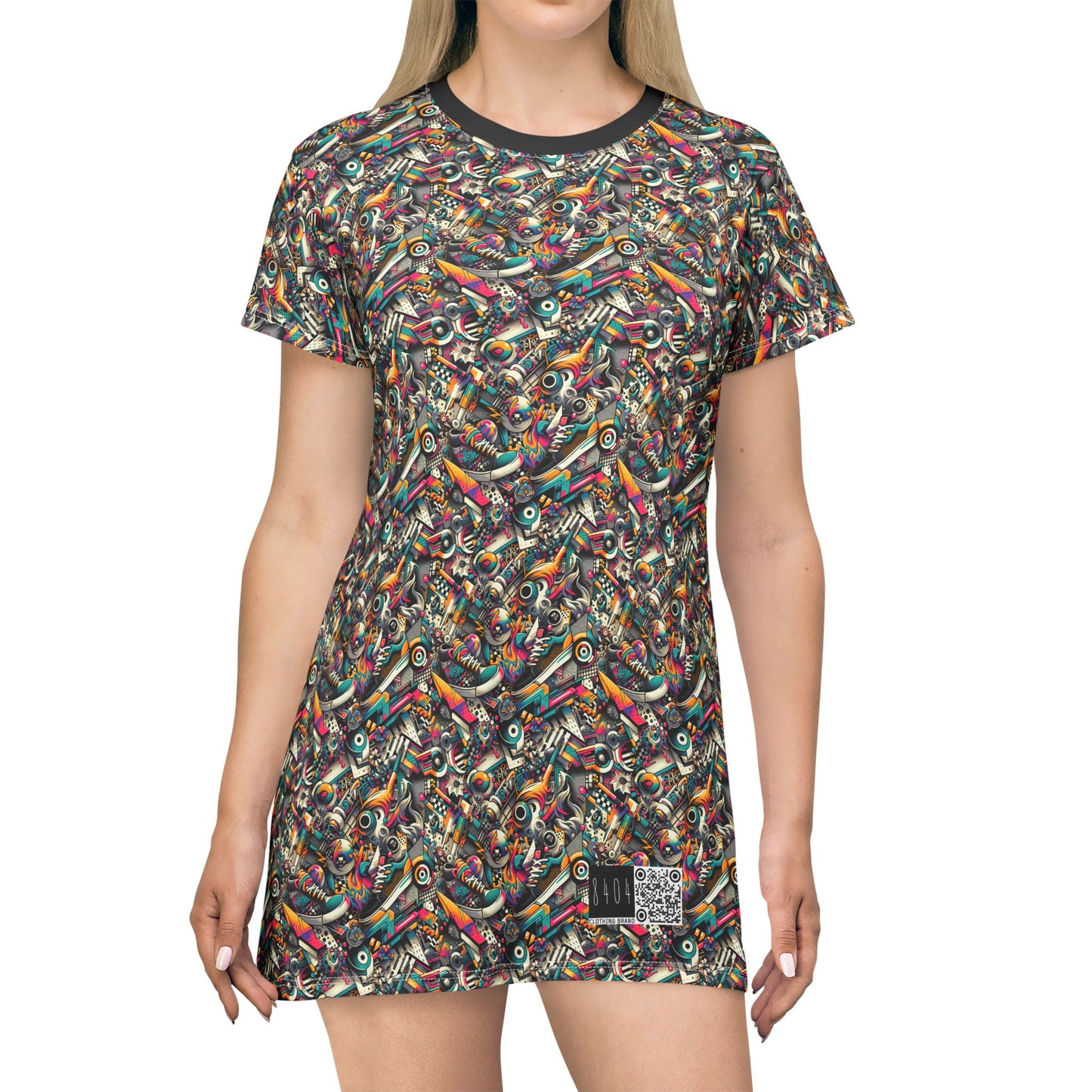 Urban Graffiti Fusion Eclectic Street Art Meets Modern Tech Culture T-Shirt Dress - 8404 Design-55