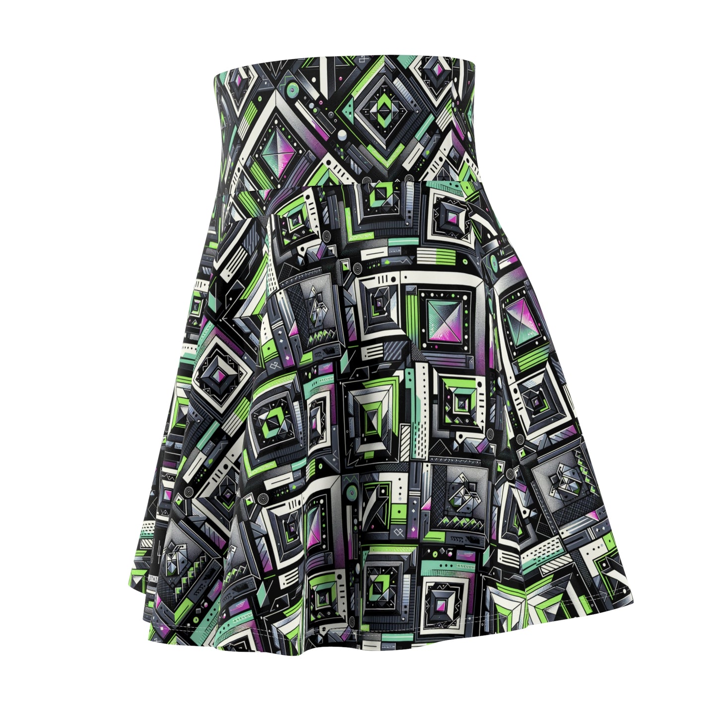 Retro Futurism Graphics Tech-Forward Streetwear Women's Skater Skirt - 8404 Design-48