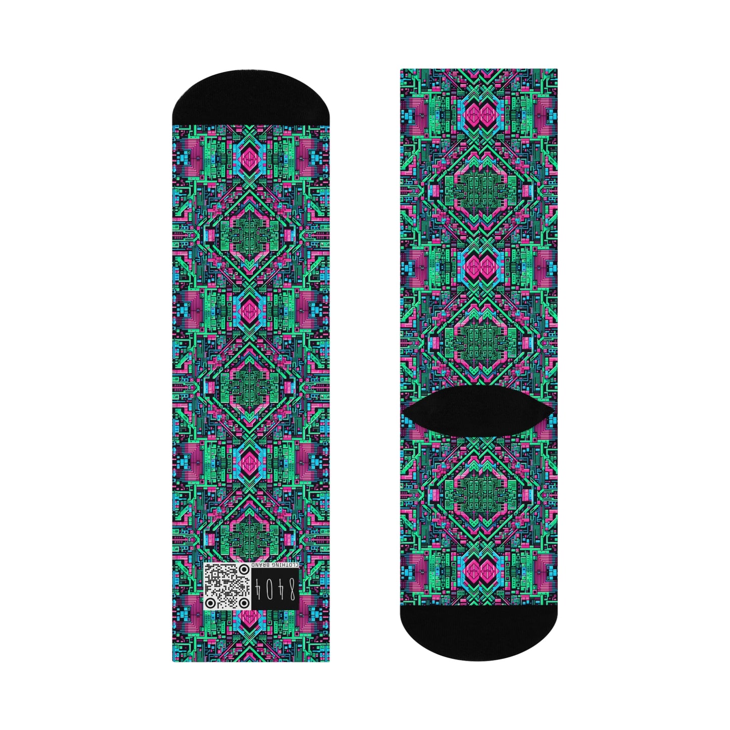Digital Glitch Vibes Tech-Inspired Streetwear Cushioned Crew Socks - 8404 Design-71