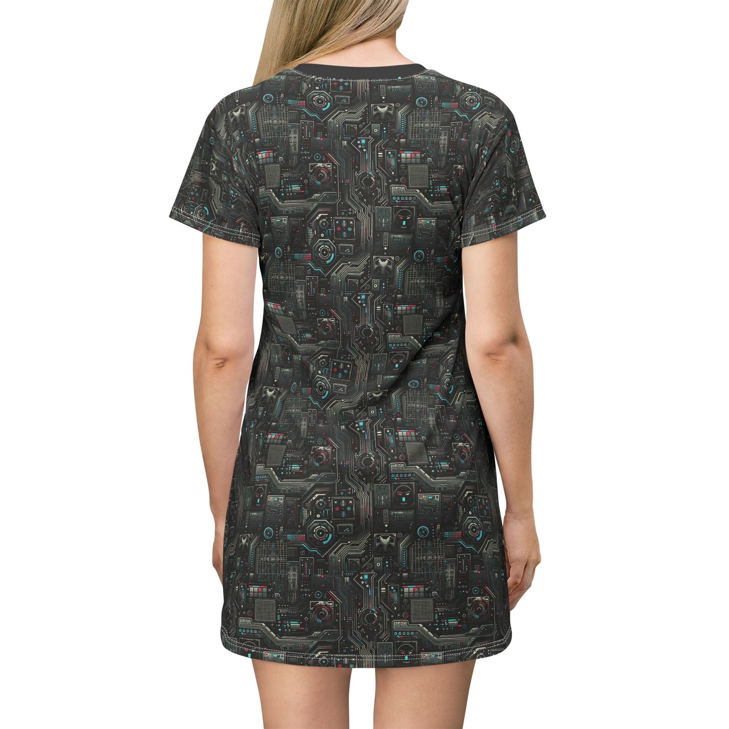 Tech Noir Aesthetics Sleek Tech Streetwear T-Shirt Dress - 8404 Design-52
