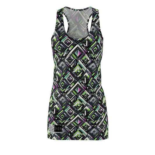 Retro Futurism Graphics Tech-Forward Streetwear Women's Cut & Sew Racerback Dress - 8404 Design-48