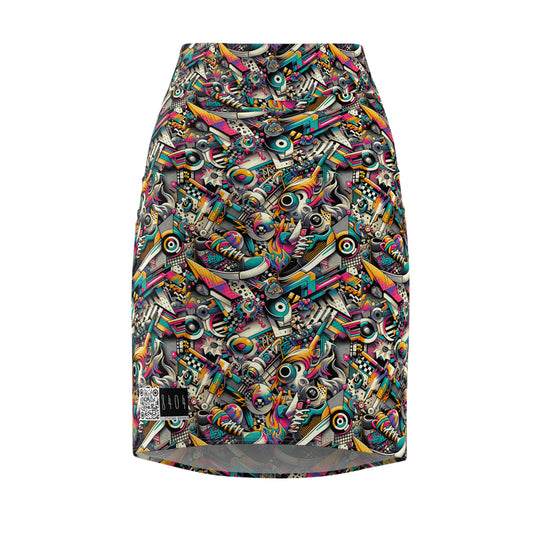Urban Graffiti Fusion Eclectic Street Art Meets Modern Tech Culture Women's Pencil Skirt - 8404 Design-55