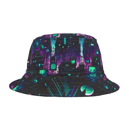 Tech Noir Graphics Futuristic Cyberpunk Bucket Hat - 8404 Design-54