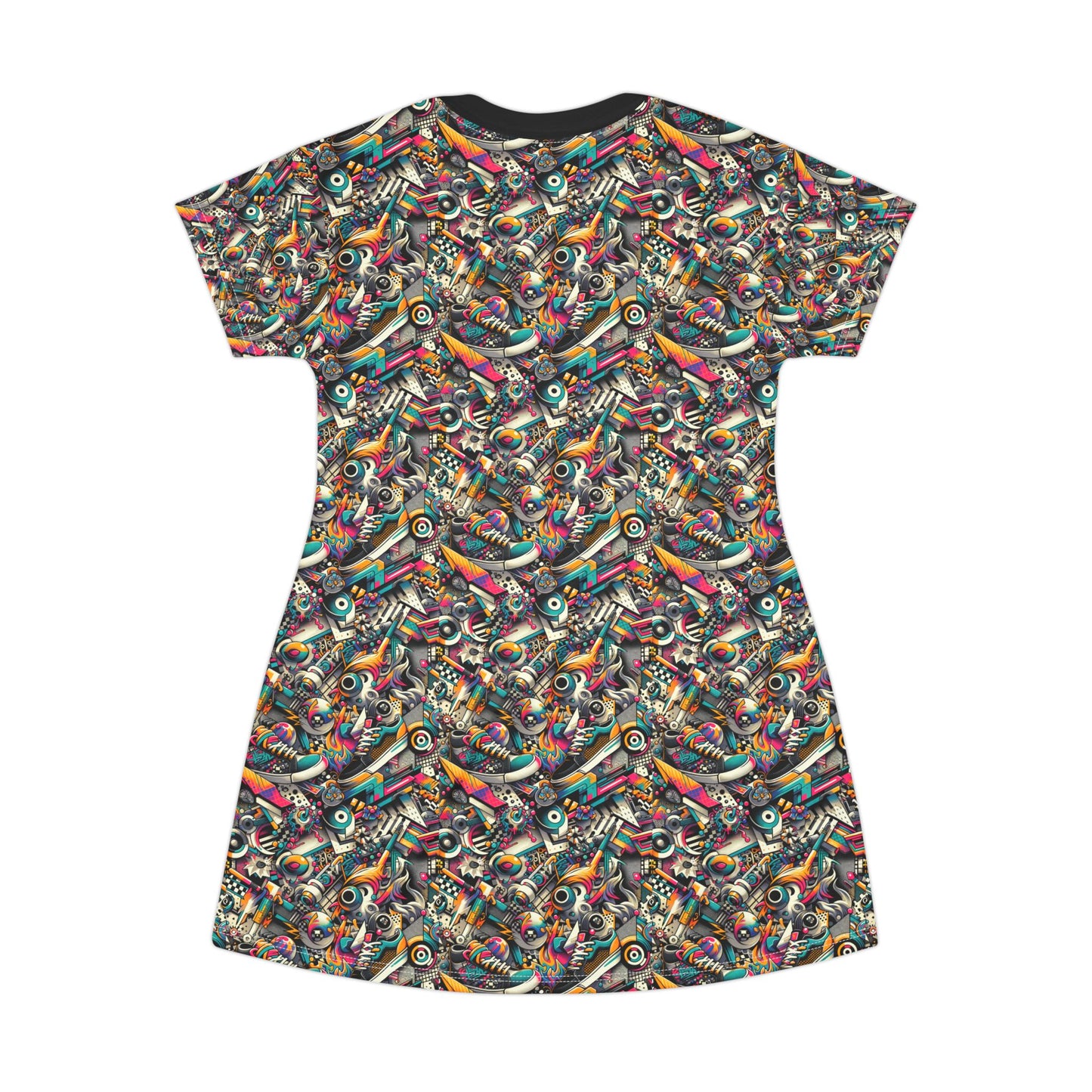 Urban Graffiti Fusion Eclectic Street Art Meets Modern Tech Culture T-Shirt Dress - 8404 Design-55