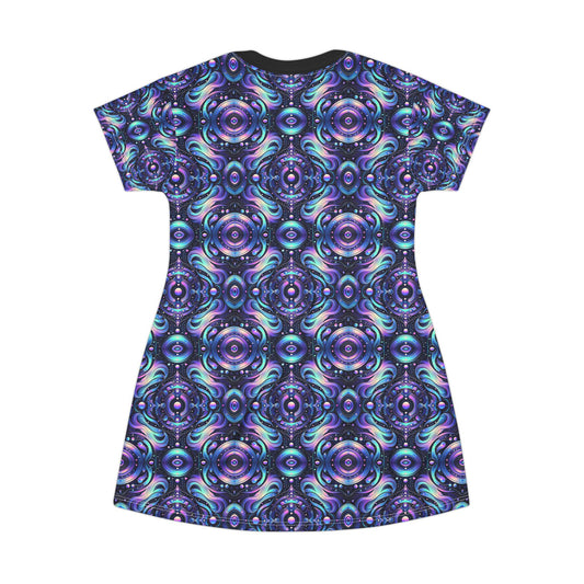 Iridescent Tech Fusion Tech-Forward Streetwear T-Shirt Dress - 8404 Design-62