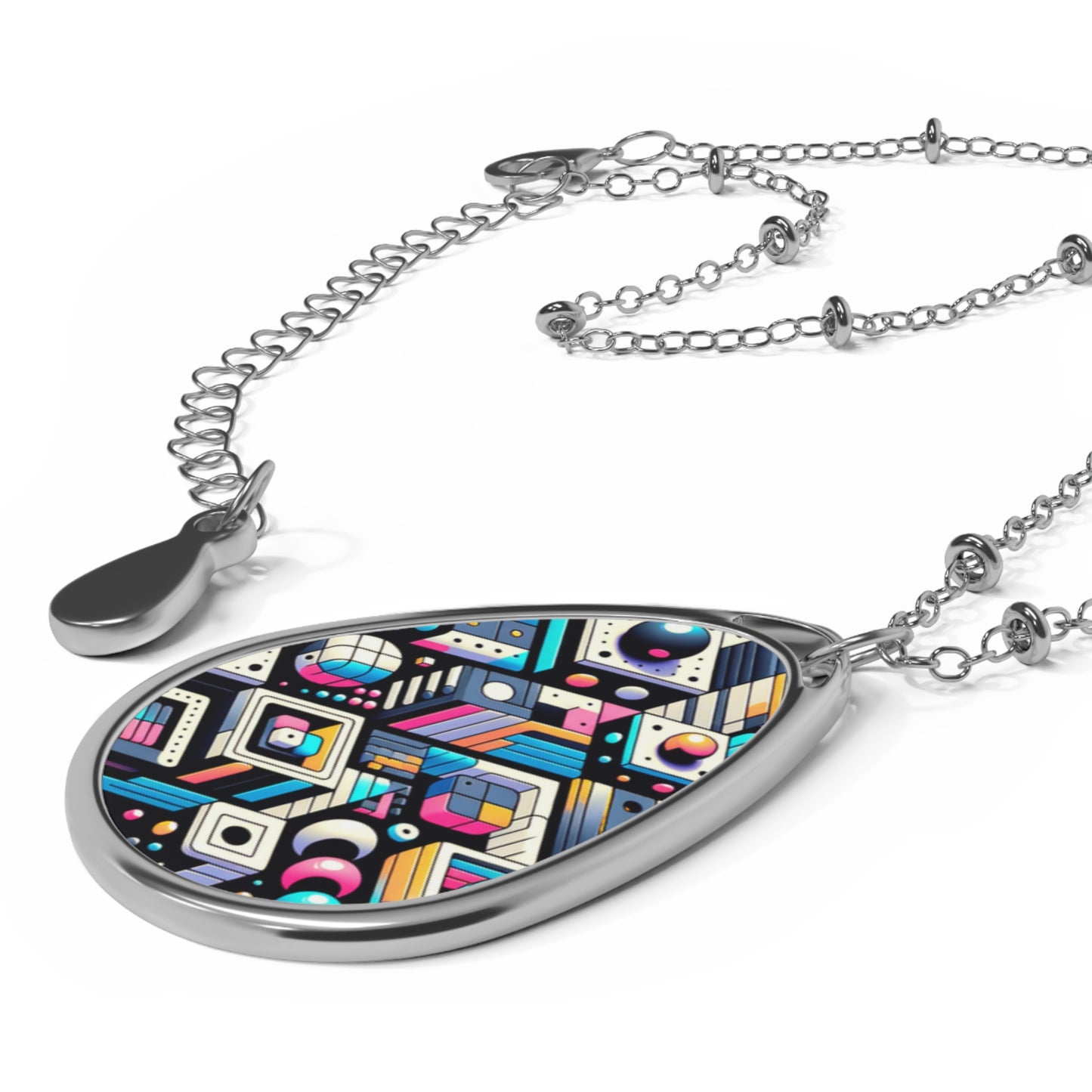 Digital Art Movement Contemporary Digital Oval Necklace - 8404 Design-68