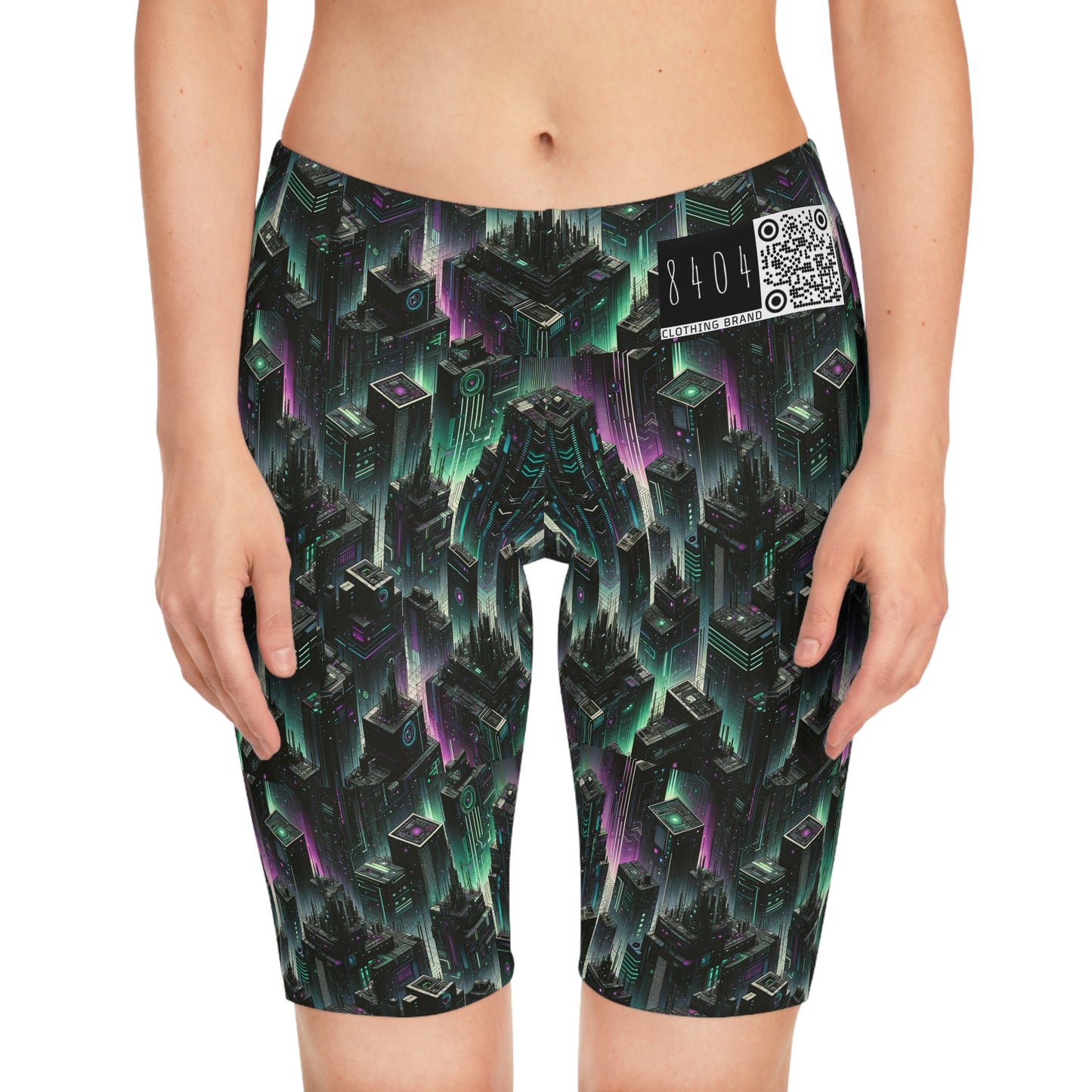 Tech Noir Aesthetics Tech-Forward Urban Dystopia Women's Bike Shorts - 8404 Design-44