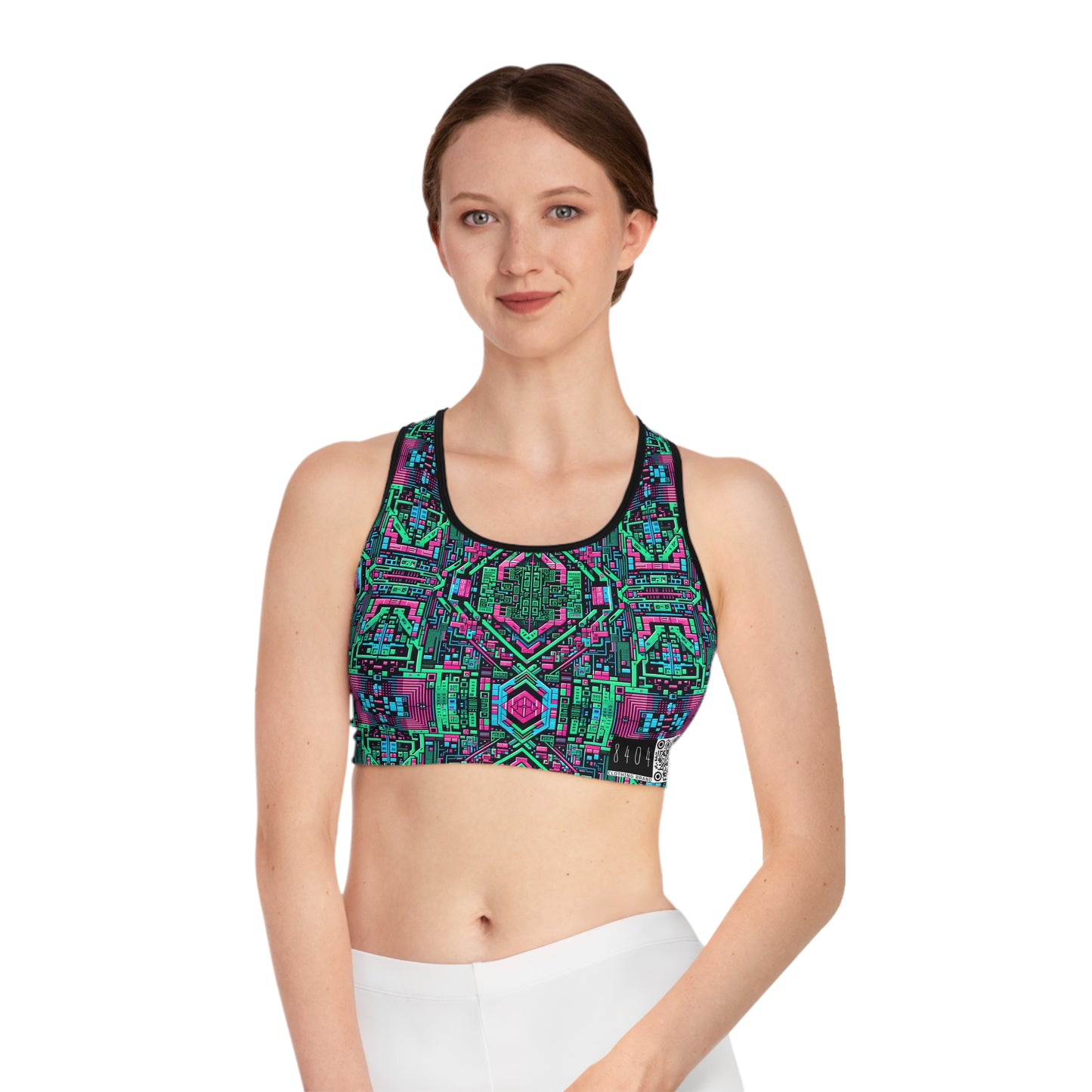 Digital Glitch Vibes Tech-Inspired Streetwear Sports Bra - 8404 Design-71
