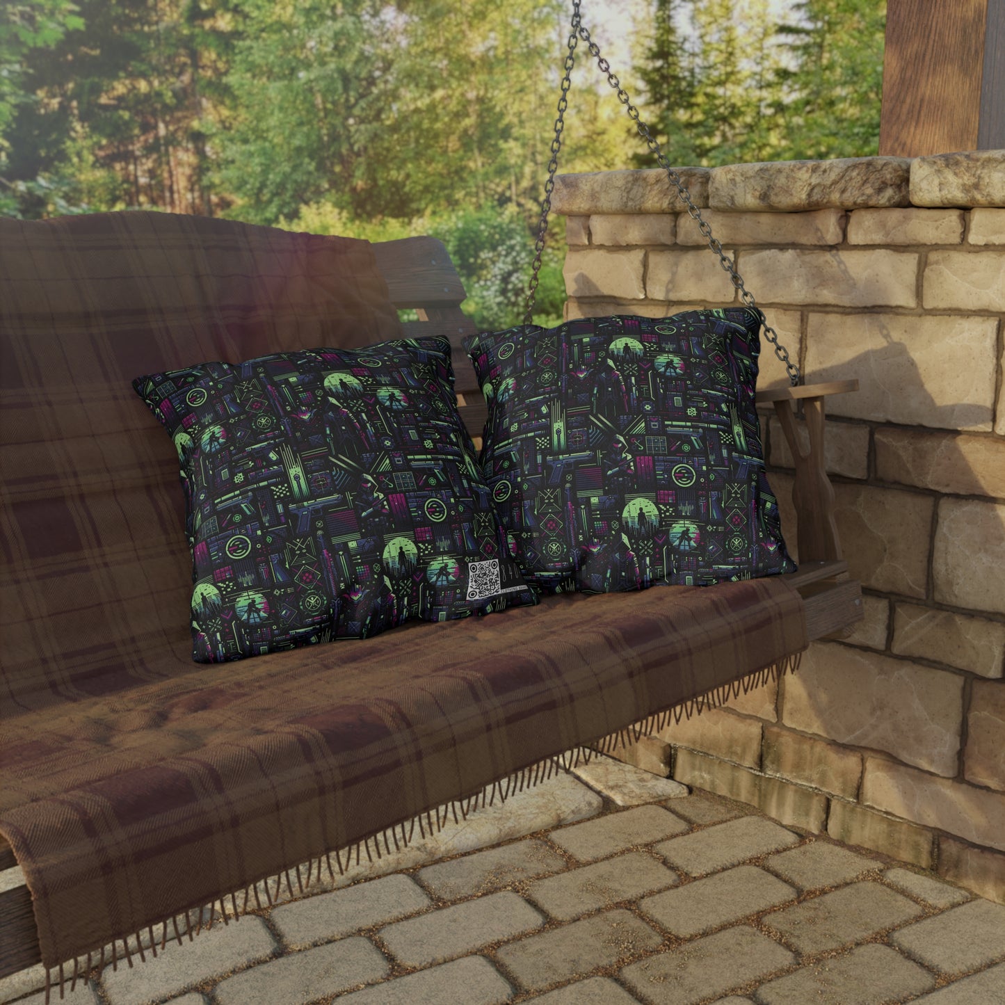 Tech Noir Futuristic Cyberpunk Outdoor Pillow - 8404 Design-63