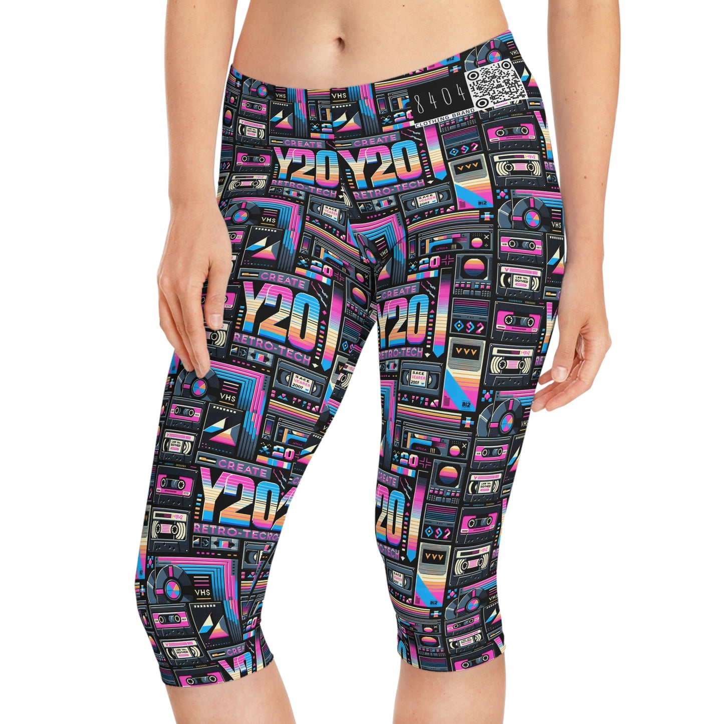 Digital Nostalgia Tech-Inspired Retro Fusion Women's Capri Leggings - 8404 Design-65
