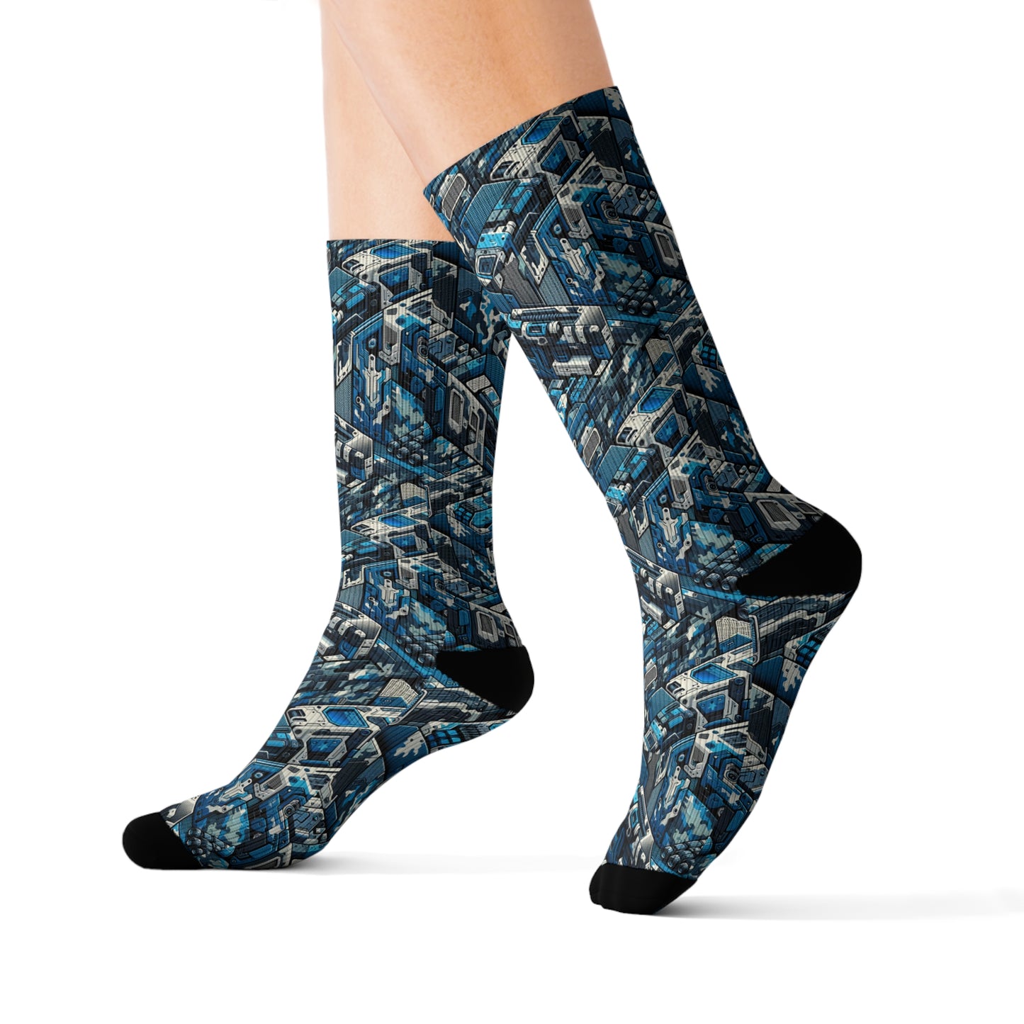 Tech Urban Camo Tech-Forward Streetwear With a Futuristic Military Edge Sublimation Socks - 8404 Design-51