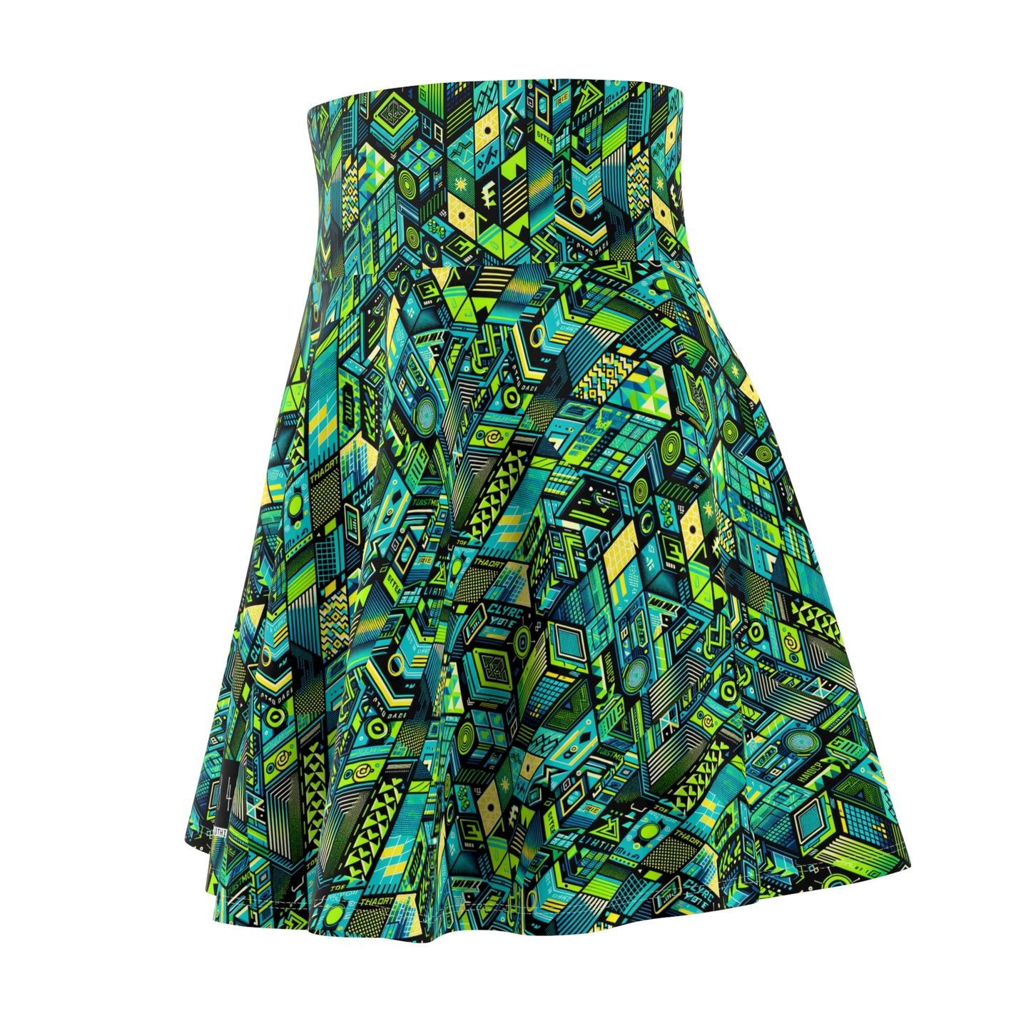 Tech-Infused Neon Tech-Forward Streetwear Women's Skater Skirt - 8404 Design-61