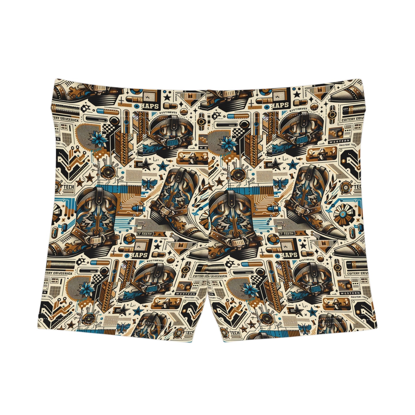Digital Cowboy Chic Tech-Infused Western Fusion Women's Shorts - 8404 Design-45