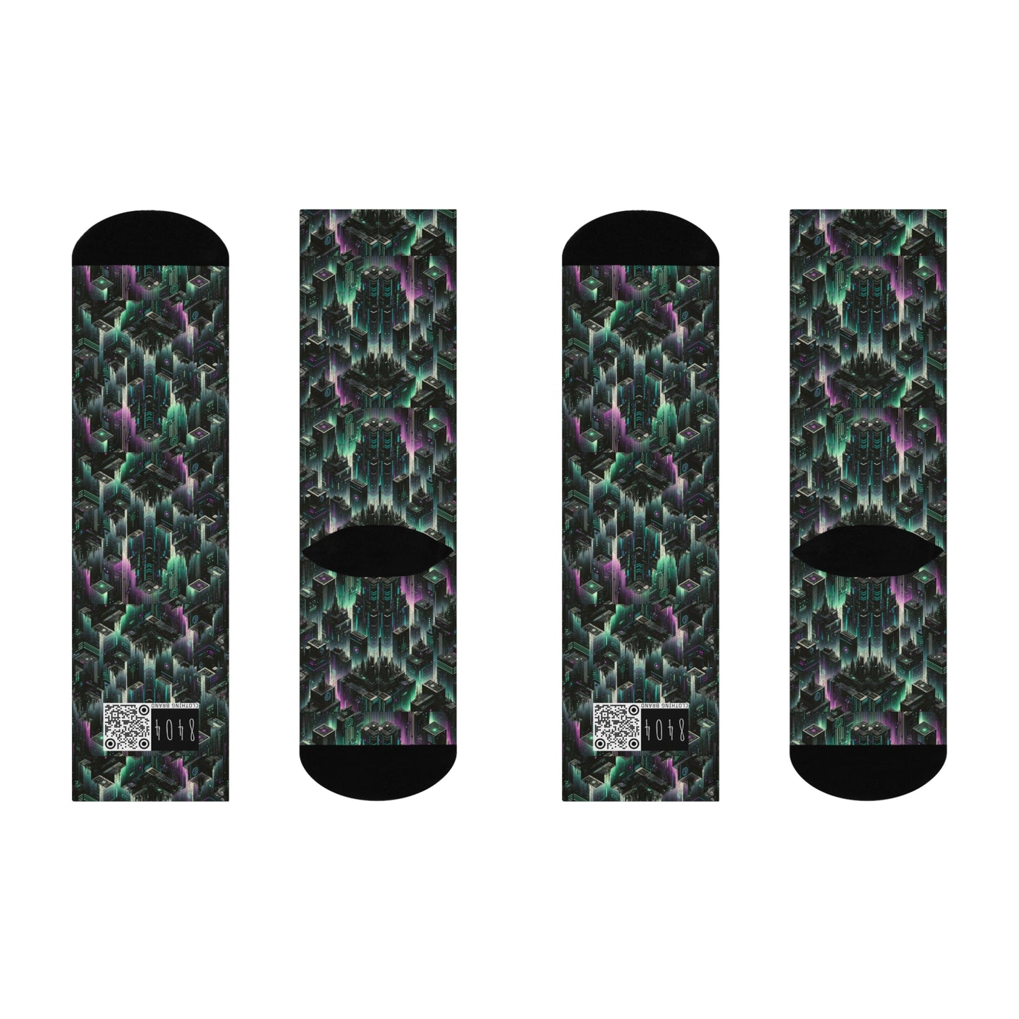 Tech Noir Aesthetics Tech-Forward Urban Dystopia Cushioned Crew Socks - 8404 Design-44