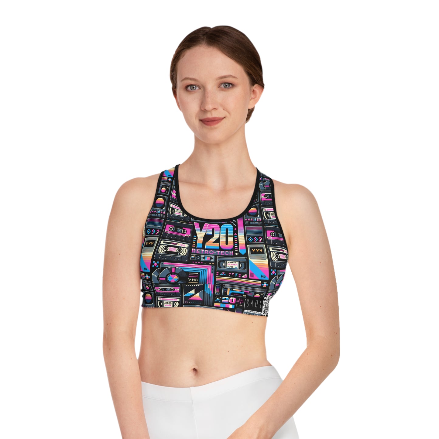 Digital Nostalgia Tech-Inspired Retro Fusion Sports Bra - 8404 Design-65