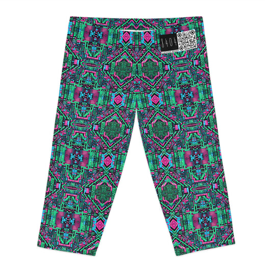 Digital Glitch Vibes Tech-Inspired Streetwear Women's Capri Leggings - 8404 Design-71