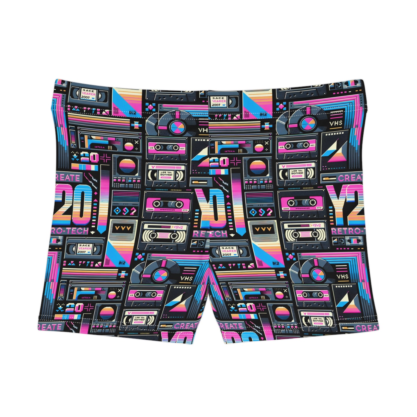 Digital Nostalgia Tech-Inspired Retro Fusion Women's Shorts - 8404 Design-65