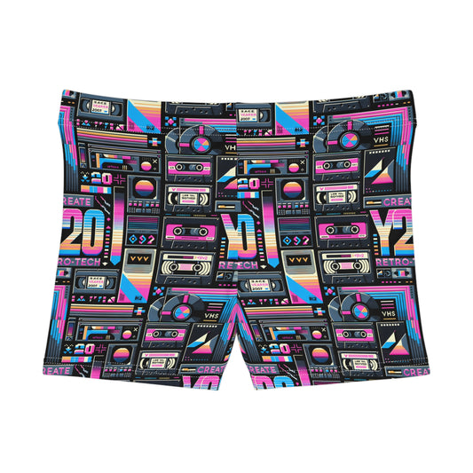 Digital Nostalgia Tech-Inspired Retro Fusion Women's Shorts - 8404 Design-65