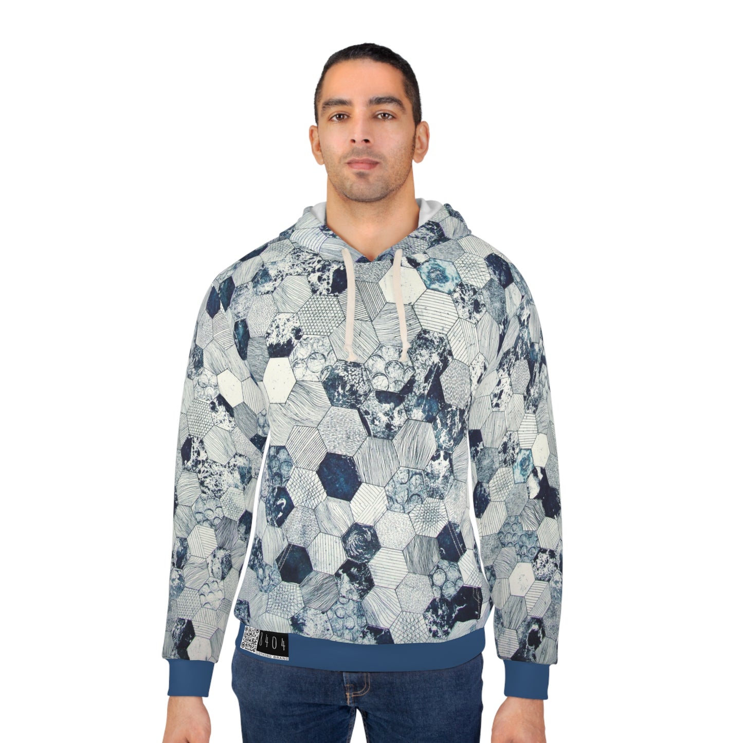8404 Unisex Adult "hexagon in Blue" Fashion Pullover Hoodie