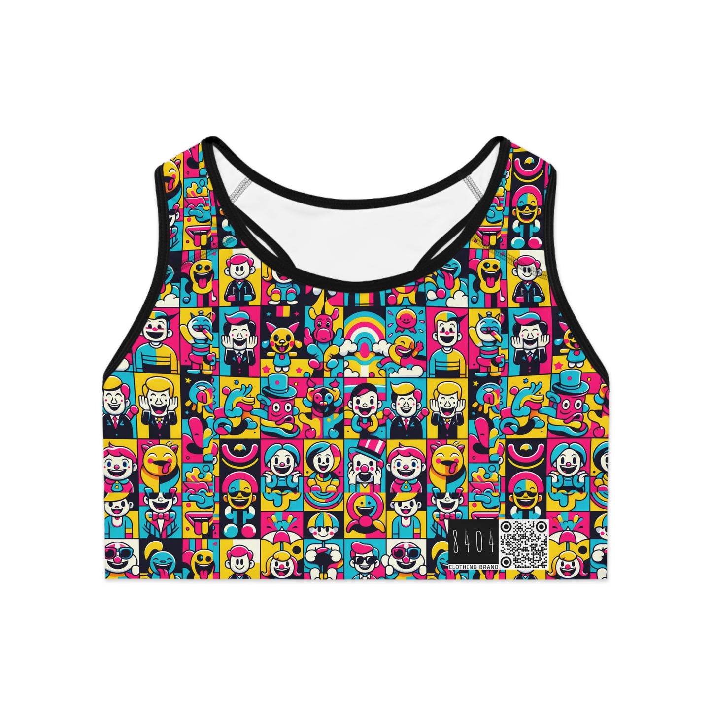 Neon Pop Playful Pop Culture Mashup Sports Bra - 8404 Design-60