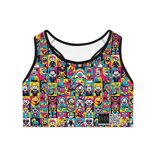 Neon Pop Playful Pop Culture Mashup Sports Bra - 8404 Design-60