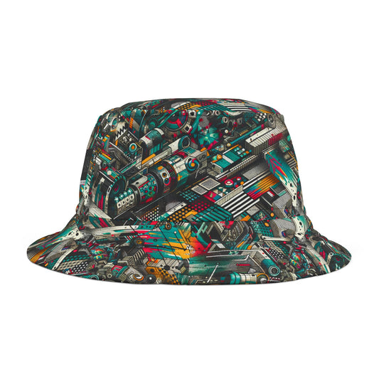 Urban Graffiti Fusion Eclectic Street Art Meets Modern Tech Culture Bucket Hat - 8404 Design-51