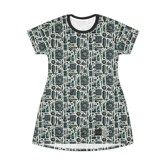 Tech Utility Fusion Modern Tech Streetwear T-Shirt Dress - 8404 Design-53