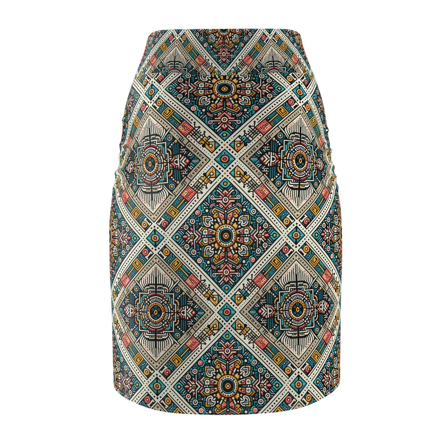 Cultural Fusion Tech Blend of Cultural Heritage With Tech-Inspired Elements Women's Pencil Skirt - 8404 Design-64